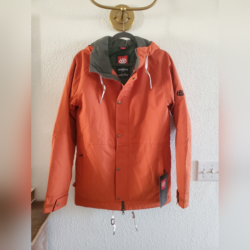686 Mens League Insulated Hooded Snow Jacket Terracotta Orange Sz SP